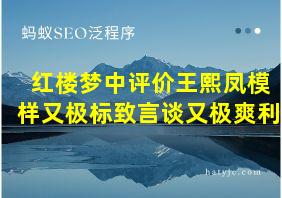 红楼梦中评价王熙凤模样又极标致言谈又极爽利