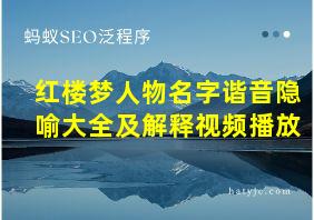 红楼梦人物名字谐音隐喻大全及解释视频播放