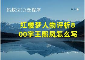 红楼梦人物评析800字王熙凤怎么写