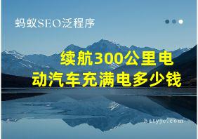 续航300公里电动汽车充满电多少钱