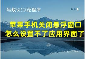 苹果手机关闭悬浮窗口怎么设置不了应用界面了