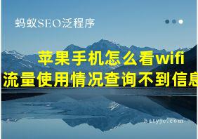 苹果手机怎么看wifi流量使用情况查询不到信息