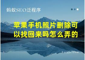 苹果手机照片删除可以找回来吗怎么弄的