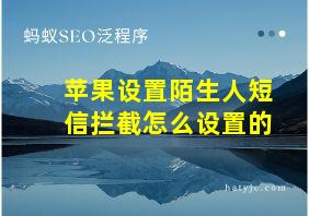 苹果设置陌生人短信拦截怎么设置的