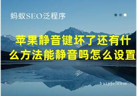 苹果静音键坏了还有什么方法能静音吗怎么设置