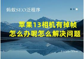 苹果13相机有掉帧怎么办呢怎么解决问题