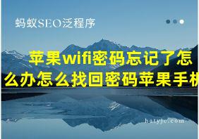 苹果wifi密码忘记了怎么办怎么找回密码苹果手机