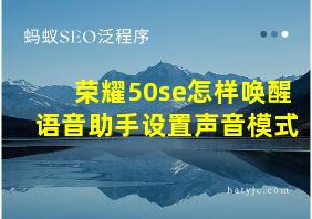 荣耀50se怎样唤醒语音助手设置声音模式