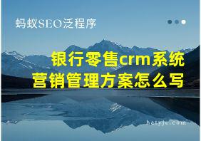 银行零售crm系统营销管理方案怎么写