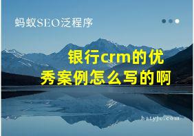 银行crm的优秀案例怎么写的啊