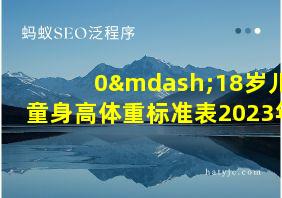 0—18岁儿童身高体重标准表2023年