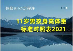 11岁男孩身高体重标准对照表2021