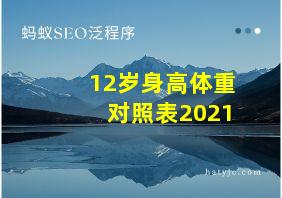 12岁身高体重对照表2021