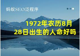 1972年农历8月28日出生的人命好吗