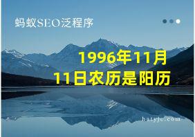 1996年11月11日农历是阳历