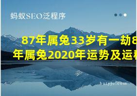 87年属兔33岁有一劫87年属兔2020年运势及运程