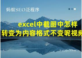 excel中截图中怎样转变为内容格式不变呢视频