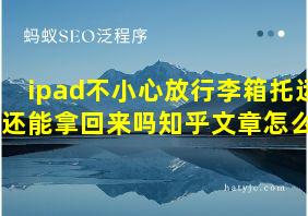 ipad不小心放行李箱托运了还能拿回来吗知乎文章怎么写