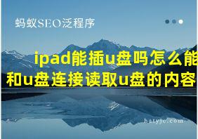 ipad能插u盘吗怎么能和u盘连接读取u盘的内容呢