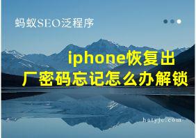 iphone恢复出厂密码忘记怎么办解锁