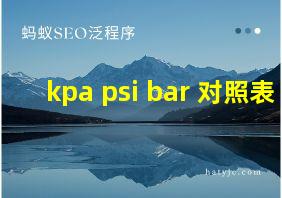 kpa psi bar 对照表