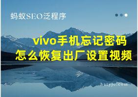 vivo手机忘记密码怎么恢复出厂设置视频