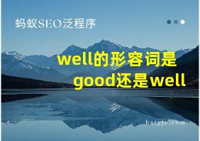 well的形容词是good还是well