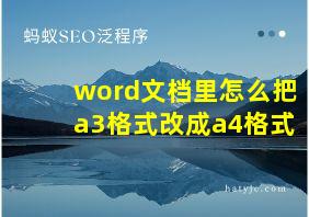 word文档里怎么把a3格式改成a4格式