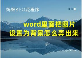 word里面把图片设置为背景怎么弄出来